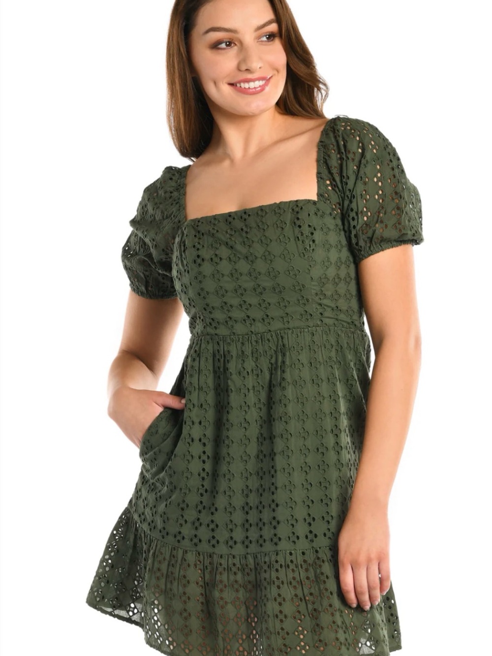 LA BLANCA Saltwater Sands Olive Green Eyelet Cover-Up Dress Sz XL NWT
